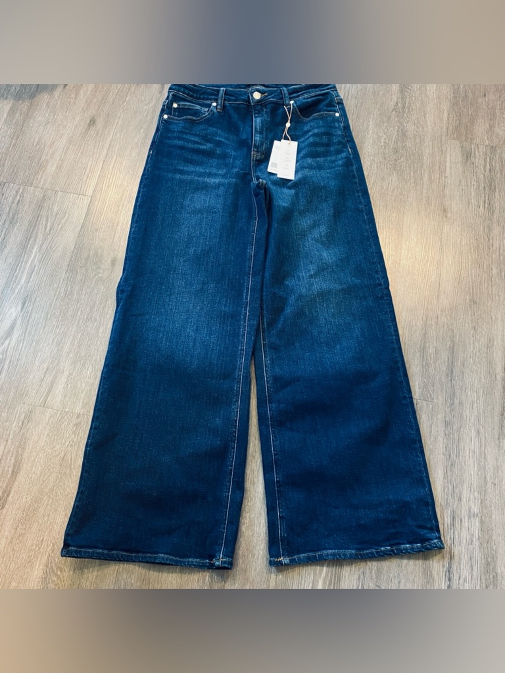 Quince Wide-Leg Jeans in Dark Blue Wash Organic Cotton 31 Bella straight stretch